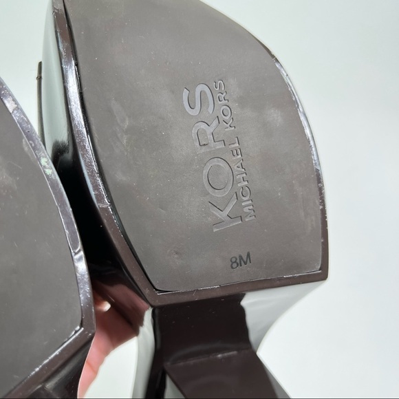 KORS Michael Kors Brown Leather 70s Retro Geometric Cut-out Platform Sandals - Picture 13 of 16